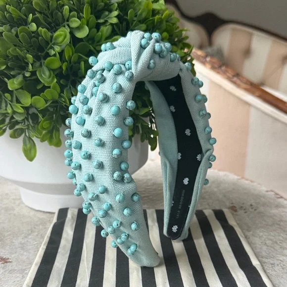 Lele Sadoughi Aqua Beaded Knotted Headband - Picture 1 of 6